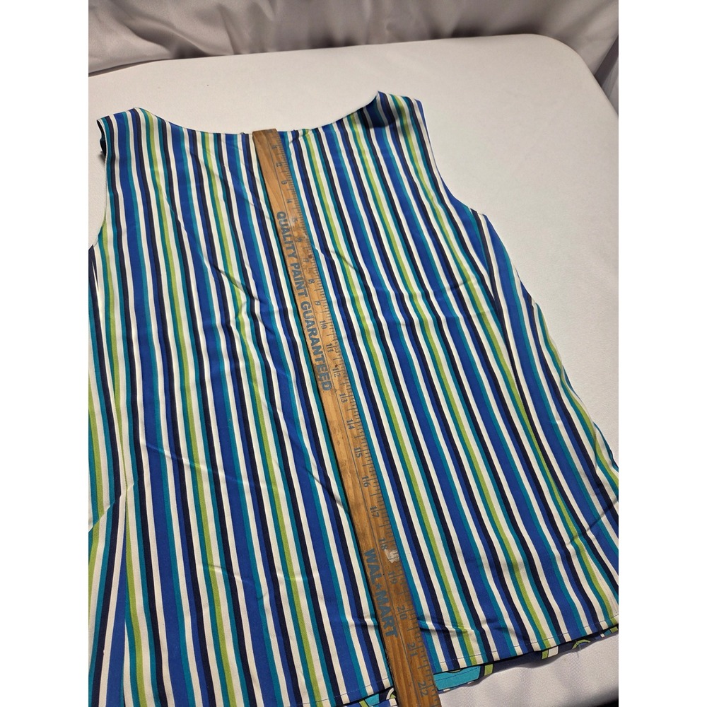 Liz Claiborne Collection Reversible Shell Top Blue Green Paisley Stripe Size 10 - Picture 5 of 6